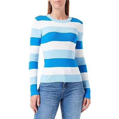 PIECES PCJUBA LS O-hals stickad BC, Airy Blue/Stripes: Cloud Dancer + French Blue, XL PIECES PCJUBA LS O-hals stickad BC, Airy Blue/Stripes: Cloud Dancer + French Blue, XL