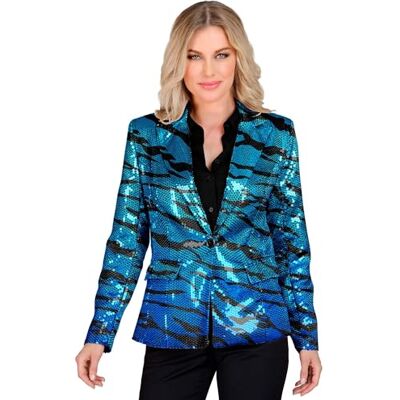 W WIDMANN MILANO Party Fashion Widmann – Party Fashion Blazer med paljetter för kvinnor, blå, vågor, disco Fever, slagtågrörelse, jacka W WIDMANN MILANO Party Fashion Widmann – Party Fashion Blazer med paljetter för kvinnor, blå, vågor, disco Fever, slagtågrörelse, jacka