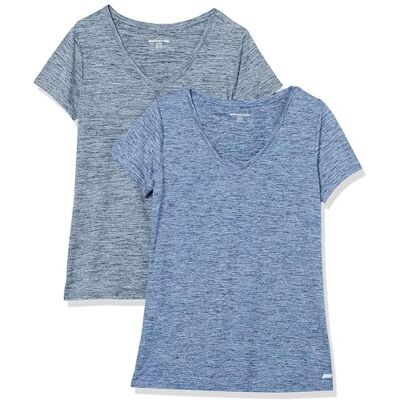Amazon Essentials Dames Tech stretchig kortärmad V-ringad T-shirt (finns i plusstorlek), 2-Pack, Marinblå ljung/Svart ljung, M Amazon Essentials Dames Tech stretchig kortärmad V-ringad T-shirt (finns i plusstorlek), 2-Pack, Marinblå ljung/Svart ljung, M