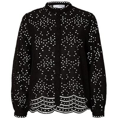 SELECTED FEMME Dam Slftatiana L/S Embr Shirt Noos långärmad blus, svart, 38 SELECTED FEMME Dam Slftatiana L/S Embr Shirt Noos långärmad blus, svart, 38