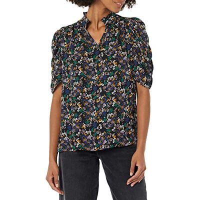 Amazon Essentials dam lätt Georgette halvärm volang hals vävd blus, svart Ditsy blommig, X-Small Amazon Essentials dam lätt Georgette halvärm volang hals vävd blus, svart Ditsy blommig, X-Small