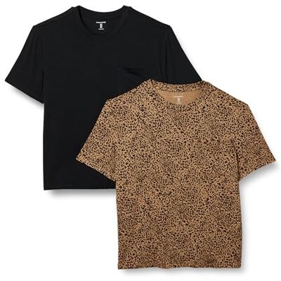 Amazon Essentials dam jersey avslappnad passform kortärmad rund hals ficka t-shirt, paket med 2, svart/brun leopard, liten Amazon Essentials dam jersey avslappnad passform kortärmad rund hals ficka t-shirt, paket med 2, svart/brun leopard, liten