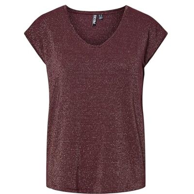 PIECES Damer Pcbillo Tee Lurex Stripes Noos Bc T-shirt, Tawny port/detalj: lurex guld, S PIECES Damer Pcbillo Tee Lurex Stripes Noos Bc T-shirt, Tawny port/detalj: lurex guld, S