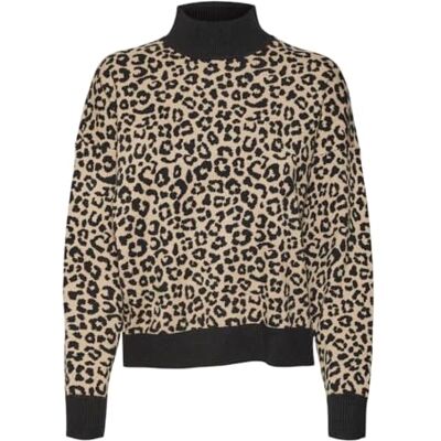 VERO MODA VMARIA konst Batwing hög hals tröja GA, Svart/detalj: w. Silver Mink Leo Print, M VERO MODA VMARIA konst Batwing hög hals tröja GA, Svart/detalj: w. Silver Mink Leo Print, M
