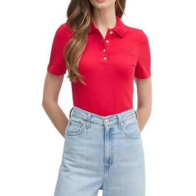 Tommy Hilfiger dam 1985 SLIM PIQUE POLO SS WW0WW43225, röd, S, Röd (primär röd), S Tommy Hilfiger dam 1985 SLIM PIQUE POLO SS WW0WW43225, röd, S, Röd (primär röd), S