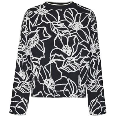 VERO MODA VMNEW Flora LS O-hals lös tröja, Svart/detalj: w. Björk, S VERO MODA VMNEW Flora LS O-hals lös tröja, Svart/detalj: w. Björk, S