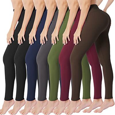 VALANDY Leggings med hög midja för kvinnor fjärils mjuka stretchiga magkontroll träning yoga löparbyxor en & plusstorlek, 7-pack – svart2/marinblå/mörkgrå/brun/oliv/vinröd, L-XL VALANDY Leggings med hög midja för kvinnor fjärils mjuka stretchiga magkontroll träning yoga löparbyxor en & plusstorlek, 7-pack – svart2/marinblå/mörkgrå/brun/oliv/vinröd, L-XL