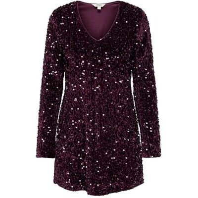 ONLY Onlanika Ls Sequins V-hals klänning WVN, Vinprovning, L ONLY Onlanika Ls Sequins V-hals klänning WVN, Vinprovning, L