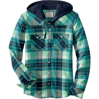 Legendary Whitetails Women's Lumber Jane Hooded Flannel Shirt, Frozen River Plaid, Large Legendary Whitetails Women's Lumber Jane Hooded Flannel Shirt, Frozen River Plaid, Large