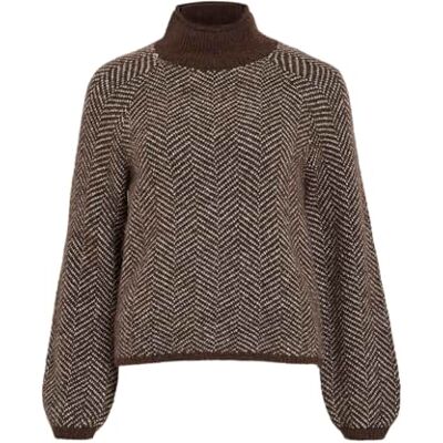 Vila VILORY HIGH NECK L/S stickad topp – NOOS, Kaffe bean/mönster: eggnog melange, L Vila VILORY HIGH NECK L/S stickad topp – NOOS, Kaffe bean/mönster: eggnog melange, L