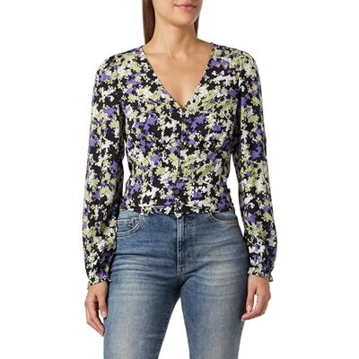 TOM TAILOR Denim dam skuren blus med mönster, 32418-lila grönt blomtryck, XL TOM TAILOR Denim dam skuren blus med mönster, 32418-lila grönt blomtryck, XL