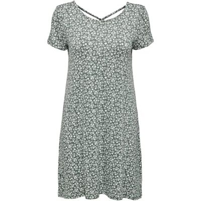 ONLY dam Klänning Onlbera Back Lace Up S/S Dress Jrs Noos, Balsam grön/Aop: vita blommor, L ONLY dam Klänning Onlbera Back Lace Up S/S Dress Jrs Noos, Balsam grön/Aop: vita blommor, L