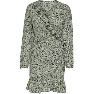 ONLY ENDAST Carly Ruffle Wrap Mini Floral Print Dress, Seagräs/Multi Dot, XS ONLY ENDAST Carly Ruffle Wrap Mini Floral Print Dress, Seagräs/Multi Dot, XS