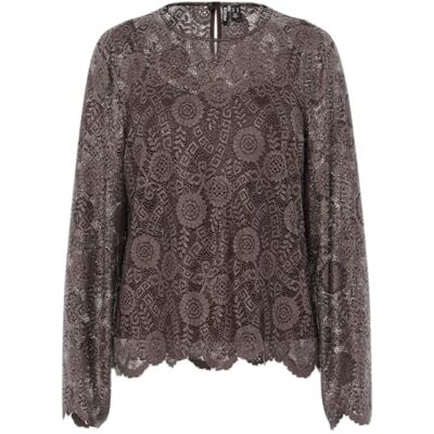 PIECES Pcolline Ls Lace O-Neck Top WVN Noos, Het fudge, XL PIECES Pcolline Ls Lace O-Neck Top WVN Noos, Het fudge, XL