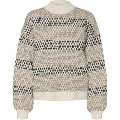VERO MODA VMTRIXIE LS hög hals tröja GA Boo, Björk/detalj: w. Silver Mink och svart, M VERO MODA VMTRIXIE LS hög hals tröja GA Boo, Björk/detalj: w. Silver Mink och svart, M
