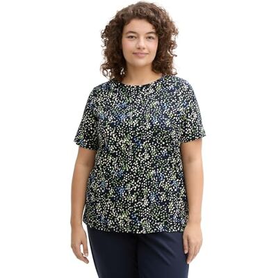 TOM TAILOR Plussize dam-t-shirt, 37369 – flerfärgad marinblå prickig struktur, 46/L TOM TAILOR Plussize dam-t-shirt, 37369 – flerfärgad marinblå prickig struktur, 46/L