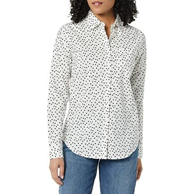 Amazon Essentials dam klassisk passform långärmad poplin-skjorta med knappar, svarta vita prickar, X-Large Amazon Essentials dam klassisk passform långärmad poplin-skjorta med knappar, svarta vita prickar, X-Large