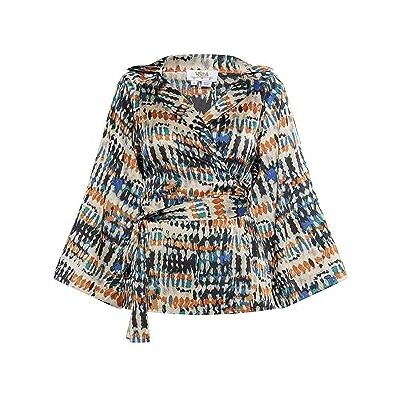 qisha dam omlottblus, Beige blå, flerfärgad, XL qisha dam omlottblus, Beige blå, flerfärgad, XL