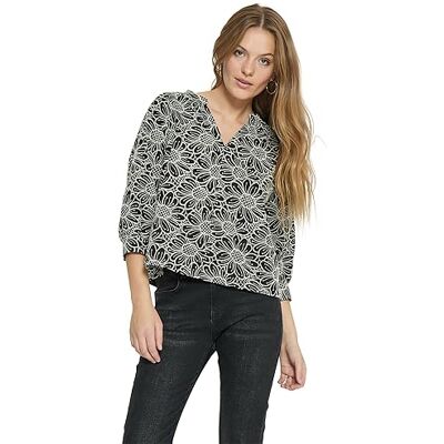Minus Dam Maila V-ringad 3/4 ärm broderi blus, svart, 8, Black, 34 SE Minus Dam Maila V-ringad 3/4 ärm broderi blus, svart, 8, Black, 34 SE