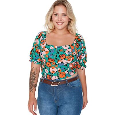 Trendyol Damblus, standardstorlek, fyrkantig krage, vävd, överdimensionerad skjorta, Mycket färgstark, 46 Trendyol Damblus, standardstorlek, fyrkantig krage, vävd, överdimensionerad skjorta, Mycket färgstark, 46