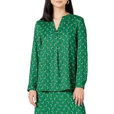 Amazon Essentials Georgette långärmad Popover-blus med avslappnad passform, grön blommig, X-Small Amazon Essentials Georgette långärmad Popover-blus med avslappnad passform, grön blommig, X-Small