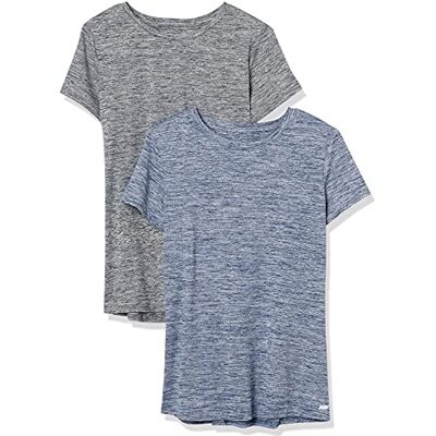 Amazon Essentials Dames Tech stretchig kortärmad T-shirt med rund hals (finns i plusstorlek), 2-Pack, Marinblå ljung/Svart ljung, XXL Amazon Essentials Dames Tech stretchig kortärmad T-shirt med rund hals (finns i plusstorlek), 2-Pack, Marinblå ljung/Svart ljung, XXL