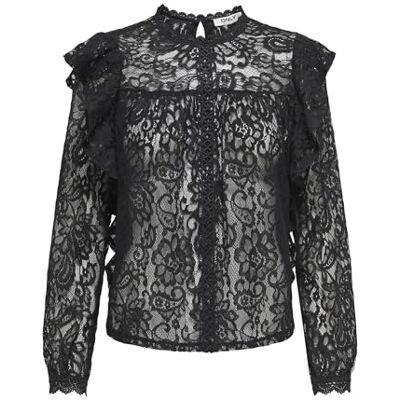 ONLY Onlnew Karo Ls spets ruffle Top WVN, svart, XS ONLY Onlnew Karo Ls spets ruffle Top WVN, svart, XS