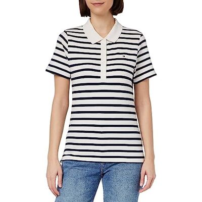 Tommy Hilfiger S/S pikétröjor, dam, Breton Stp W vit/ökenhimmel, M Tommy Hilfiger S/S pikétröjor, dam, Breton Stp W vit/ökenhimmel, M