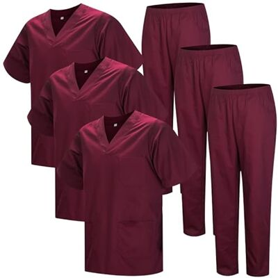 MISEMIYA Pack 3 Pcs-sanitära uniformer MZ-3-817-8312 Unisex Vuxen, Rödbrun 22, XXL MISEMIYA Pack 3 Pcs-sanitära uniformer MZ-3-817-8312 Unisex Vuxen, Rödbrun 22, XXL