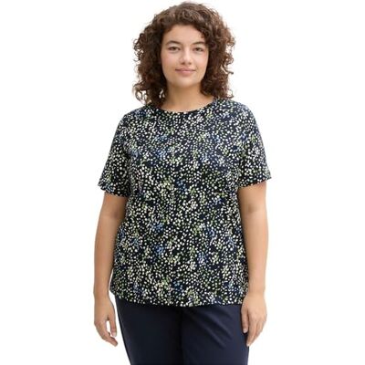 TOM TAILOR Plussize dam-t-shirt, 37369 – flerfärgad marinblå prickig struktur, 44 SE/L TOM TAILOR Plussize dam-t-shirt, 37369 – flerfärgad marinblå prickig struktur, 44 SE/L