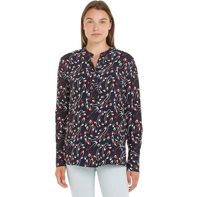 Tommy Hilfiger kvinnor litet band kraglös Reg Ls blusar, blå, 44, Litet bandtryck/ökenhimmel, 70 SE Tommy Hilfiger kvinnor litet band kraglös Reg Ls blusar, blå, 44, Litet bandtryck/ökenhimmel, 70 SE