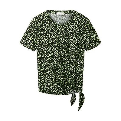 TOM TAILOR Denim dam T-shirt med mönster och knutdetalj, 32433-svart grönt blomtryck, M TOM TAILOR Denim dam T-shirt med mönster och knutdetalj, 32433-svart grönt blomtryck, M