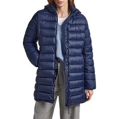 Pepe Jeans Maddie lång pufferjacka för kvinnor, Blå (Dulwich), XS Pepe Jeans Maddie lång pufferjacka för kvinnor, Blå (Dulwich), XS