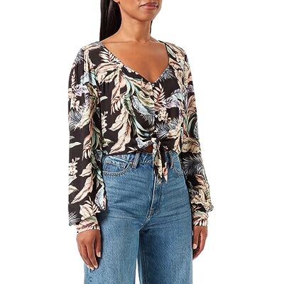 Hurley Dam Wispy Leaves Front Tie L/S topp skjorta, Svart, L Hurley Dam Wispy Leaves Front Tie L/S topp skjorta, Svart, L