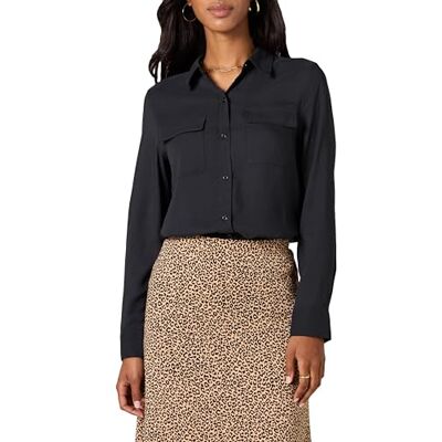 Amazon Essentials Dam Georgette långärmad avslappnad passform fickor skjorta, svart, XX-Large Amazon Essentials Dam Georgette långärmad avslappnad passform fickor skjorta, svart, XX-Large