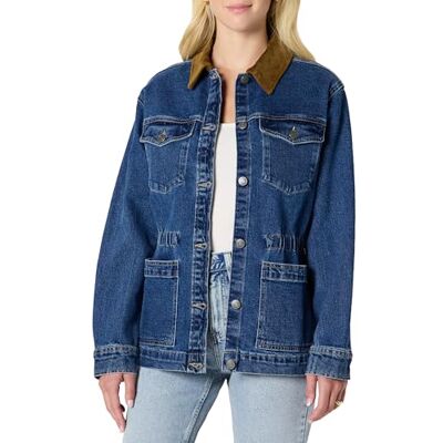 Amazon Essentials dam normal passform låg stretch denim cinched waist ladugård jacka, medium blå vintage, S Amazon Essentials dam normal passform låg stretch denim cinched waist ladugård jacka, medium blå vintage, S