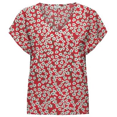 JDY star Sezen Life S/S Top WVN dia, Mars röd, 42 JDY star Sezen Life S/S Top WVN dia, Mars röd, 42