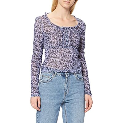 NA-KD Damskjorta med volangdetalj i mesh, Purple Flower, XS NA-KD Damskjorta med volangdetalj i mesh, Purple Flower, XS