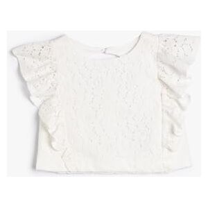 Koton Girls's Cut Work kortärmad ruffle rund hals rygg knapp detalj blus, Vit (00), 7-8 År Koton Girls's Cut Work kortärmad ruffle rund hals rygg knapp detalj blus, Vit (00), 7-8 År