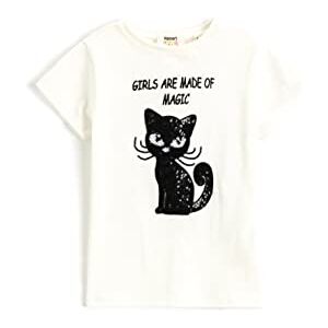 Koton Girls's kortärmad crew neck katt paljett detalj T-shirt, Ecru (002), 5-6 År Koton Girls's kortärmad crew neck katt paljett detalj T-shirt, Ecru (002), 5-6 År