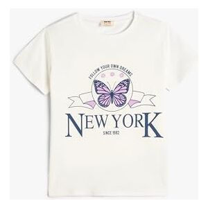 Koton Girls's Crew neck kortärmad fjäril tryckt T-shirt, Ecru (010), 7-8 År Koton Girls's Crew neck kortärmad fjäril tryckt T-shirt, Ecru (010), 7-8 År