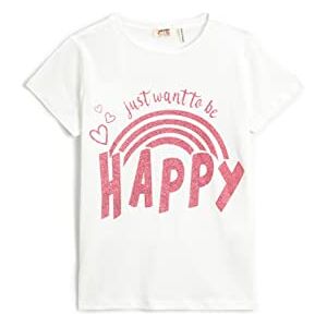Koton Girls's Glittery kortärmad crew neck bomull t-shirt, Ecru (002), 5-6 År Koton Girls's Glittery kortärmad crew neck bomull t-shirt, Ecru (002), 5-6 År