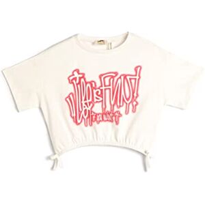 Koton Girls's Crop graffiti tryckt elastiskt band på hem kortärmad bomull t-shirt, Ecru (010), 7-8 År Koton Girls's Crop graffiti tryckt elastiskt band på hem kortärmad bomull t-shirt, Ecru (010), 7-8 År
