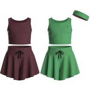 Essenclo Flowy Girls fjärilsshorts kjolar med fickor och atletiska ärmlösa linnen, dans tennis jubel löpning (5 delar), Set-6, 11-12 Essenclo Flowy Girls fjärilsshorts kjolar med fickor och atletiska ärmlösa linnen, dans tennis jubel löpning (5 delar), Set-6, 11-12