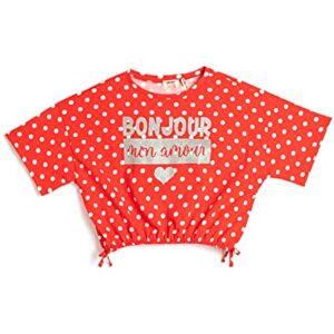 Koton Girls's Crop överdimensionerad kortärmad crew neck prickig bomull t-shirt, Röd design (01d), 9-10 År Koton Girls's Crop överdimensionerad kortärmad crew neck prickig bomull t-shirt, Röd design (01d), 9-10 År