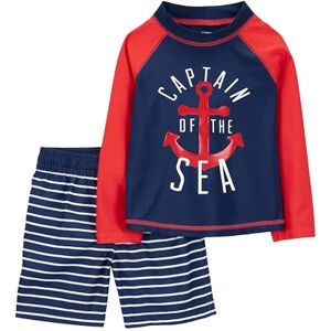 Simple Joys by Carter's baby pojkar baddräkt trunk och rashguard racervaktset, Marinblå röd ankare/vita ränder, 12 månader Simple Joys by Carter's baby pojkar baddräkt trunk och rashguard racervaktset, Marinblå röd ankare/vita ränder, 12 månader