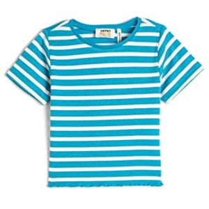 Koton Girls's Crop kortärmad crew neck slim fit ribbad T-shirt, Blå rand (6s4), 9-10 År Koton Girls's Crop kortärmad crew neck slim fit ribbad T-shirt, Blå rand (6s4), 9-10 År