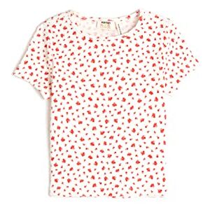 Koton Girls's Flower Tryckt kortärmad rund krage bomull T-shirt, Ecru Design (0d1), 5-6 År Koton Girls's Flower Tryckt kortärmad rund krage bomull T-shirt, Ecru Design (0d1), 5-6 År