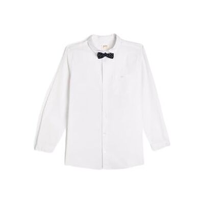 Koton Boys's Bow-tie detalj långärmad bomull klassisk halsskjorta, Vit (00), 9-10 År Koton Boys's Bow-tie detalj långärmad bomull klassisk halsskjorta, Vit (00), 9-10 År