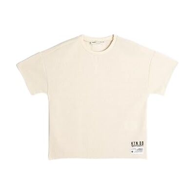 Koton Boys's Basic kortärmad crew neck applikation detalj texturerad T-shirt, Ecru (010), 6-7 �r Koton Boys's Basic kortärmad crew neck applikation detalj texturerad T-shirt, Ecru (010), 6-7 �r
